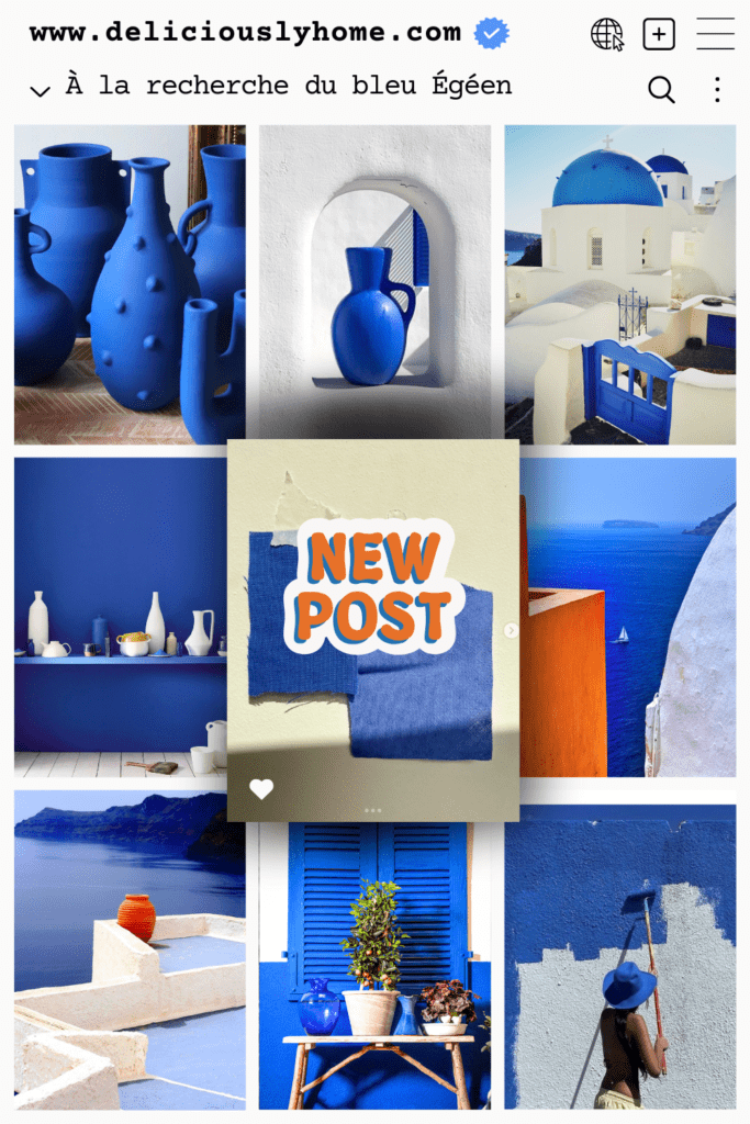 bleu egeen grec decoration deliciouslyhome pin1 Palette déco autour du bleu Égéen inspirée des Cyclades : objets en céramique, façades blanches et volets grecs. Une immersion dans l’univers méditerranéen. À découvrir dans notre article sur deliciouslyhome.com.