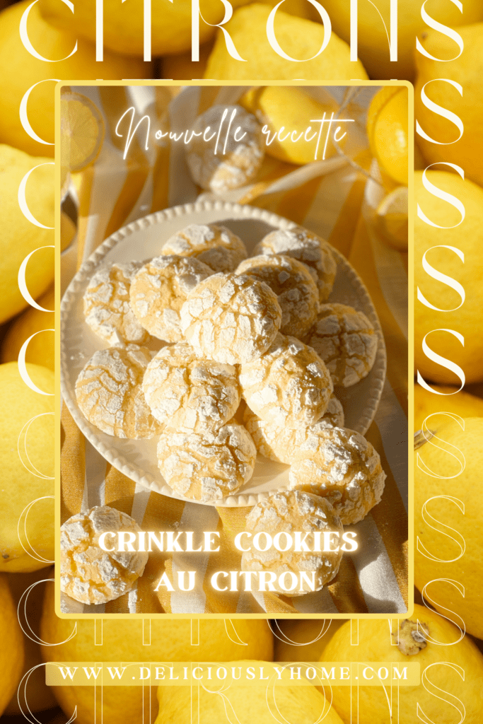 Une recette Deliciously Home : biscuits craquelés au citron sans gluten, entre moelleux aérien et contraste du sucre glace.