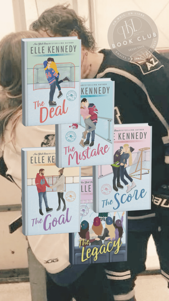 Couvertures de la série Off-Campus d’Elle Kennedy, un classique du New Adult choisi pour le Book Club Deliciously Home de septembre, où romance, amitié et esprit d’équipe se croisent sur fond de hockey universitaire.