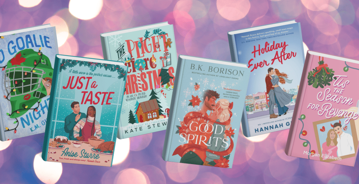 6 romances hivernales, festives et lumineuses sélectionnées par Deliciously Home pour accompagner la fin d’année avec chaleur et douceur. Visuel regroupant les six romans de la sélection “Romances de fin d’année sous les lumières de Noël” du blog Deliciously Home.