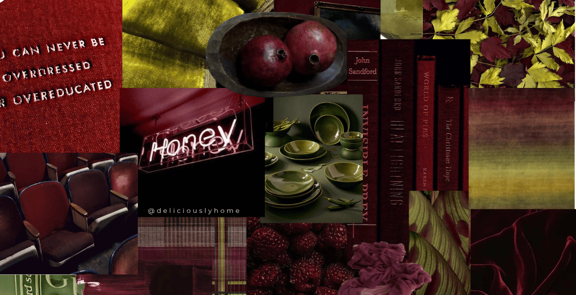 Une combinaison de couleurs parfaite pour l'automne : vert olive et bordeaux. Retrouvez notre carnet de curiosités sur Deliciously Home.