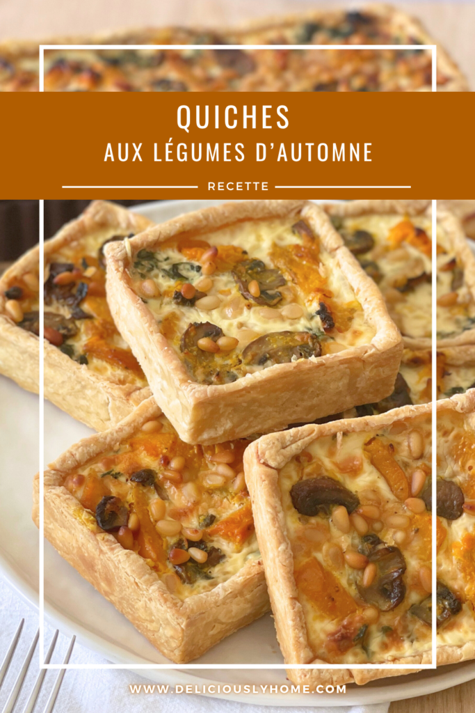 Quiches aux légumes d’automne – potimarron, champignons, épinards et pignons dans une pâte brisée feuilletée dorée et croustillante. Une recette d’automne à retrouver pas à pas sur Deliciously Home.