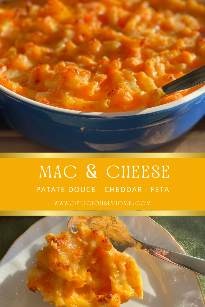 Mac and cheese à la patate douce au sortir du four, une recette d’hiver parfaite à retrouver sur Deliciously Home.