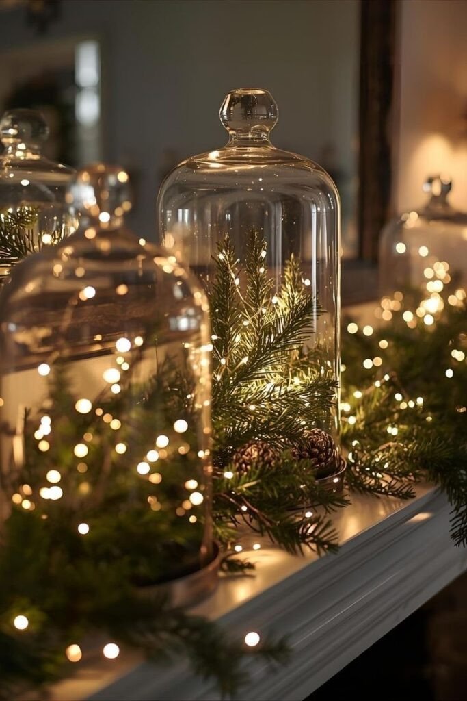soft minimalism white winter deliciouslyhome 22 Cloche en verre décorative entourée de feuillage et de micro-lumières. Esprit slow living et décor d’hiver doux sur Deliciously Home