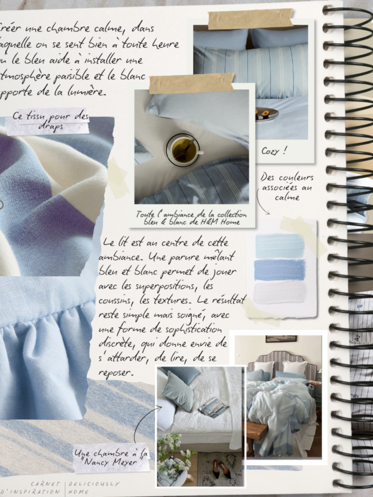 carnet d'inspiration spécial hiver : palette de couleurs, bleu et blanc