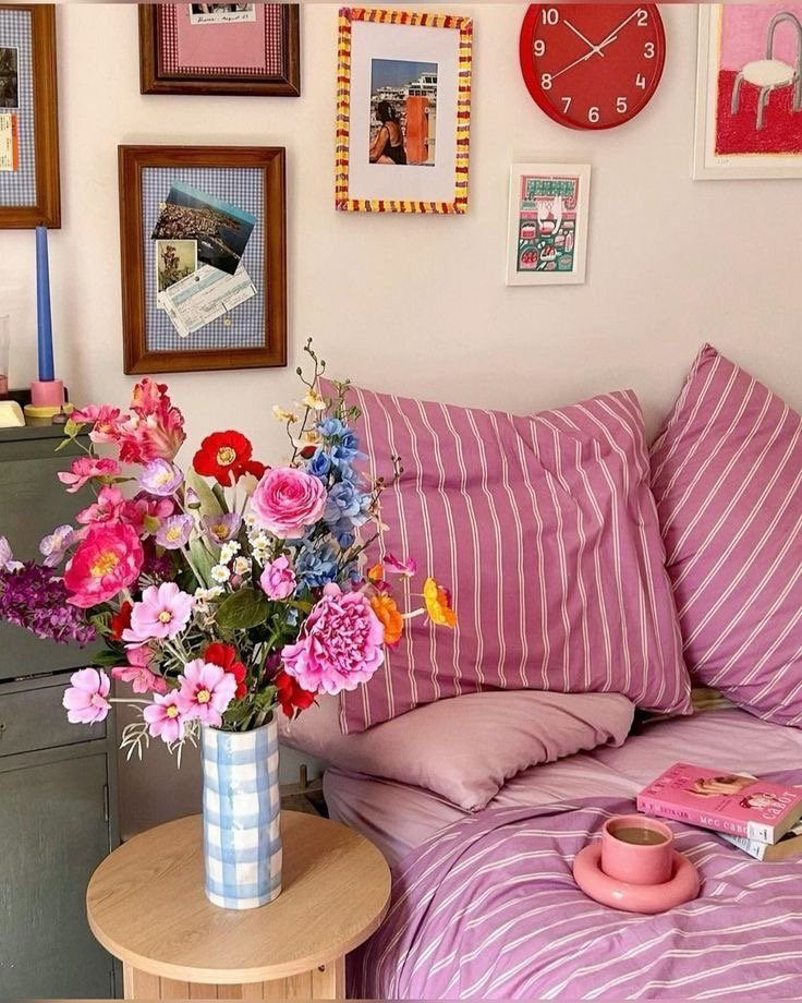 Draps et linge de lit à rayures roses