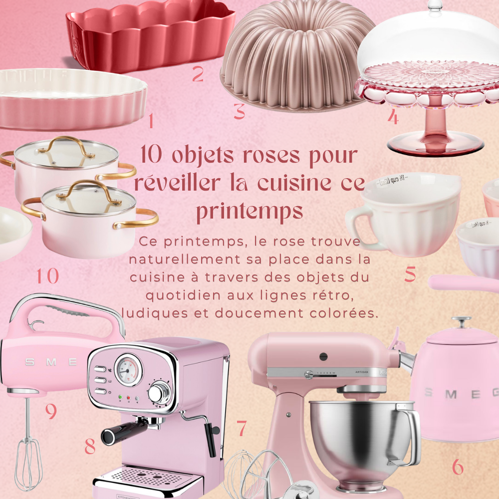Sélection d'outils de cuisine rose pour une cuisine coloré ce printemps.