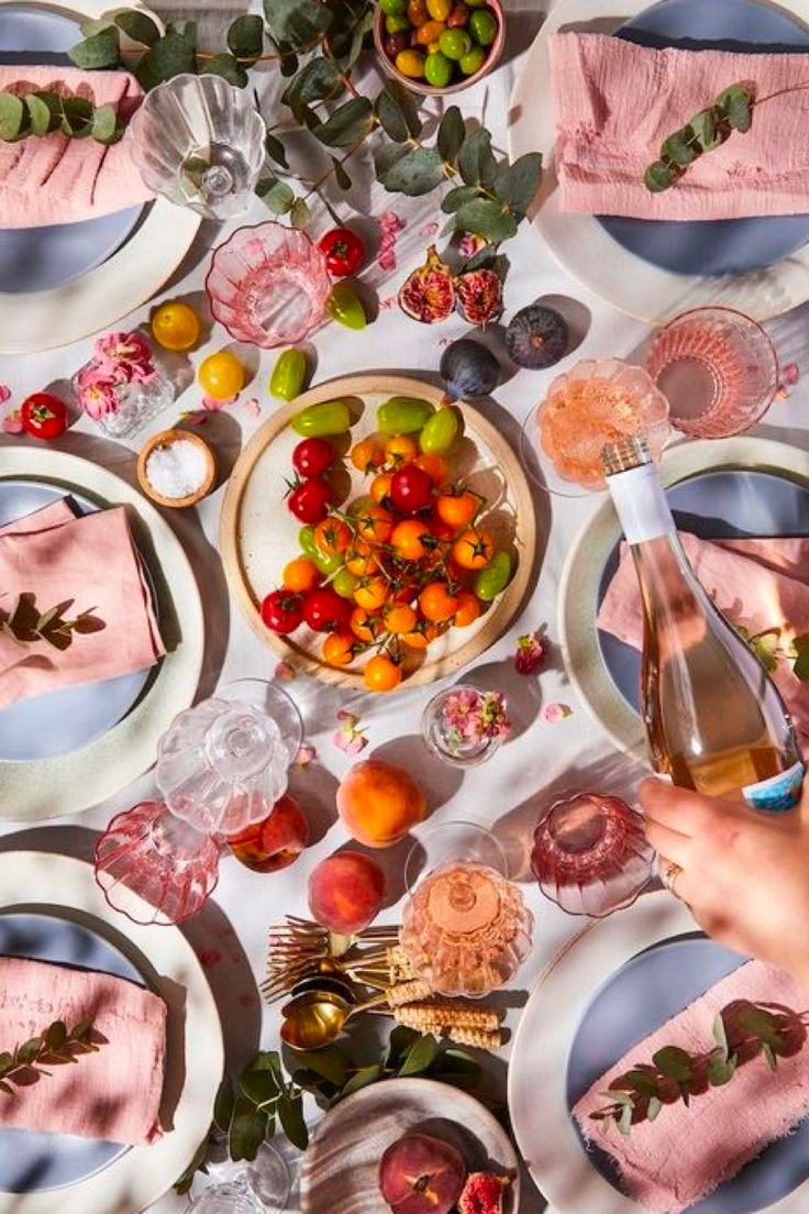 Table printanière rose et bleue