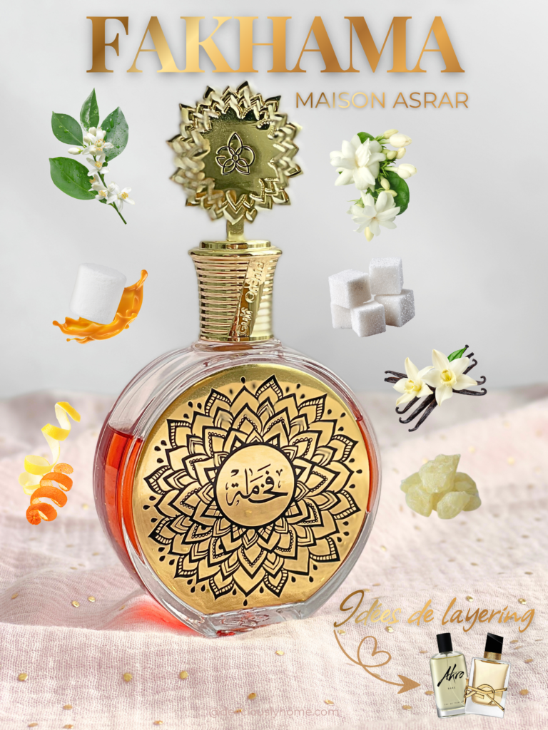 Parfum Fakhama notes olfactives gourmandes florales et idées de layering, signature olfactive de mars sur Deliciously Home
