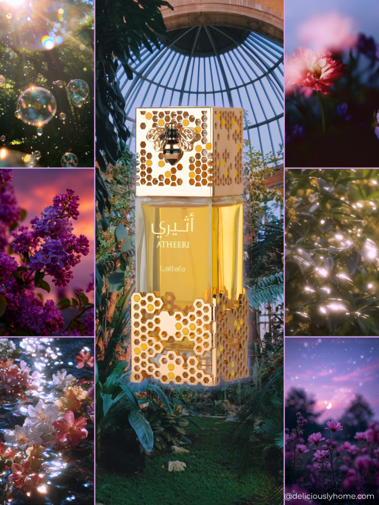 Atheeri de Lattafa dans une serre tropicale imaginaire. Une illustration de l'univers floral, poétique et lumineux évoqué dans notre avis parfum sur Deliciously Home.
