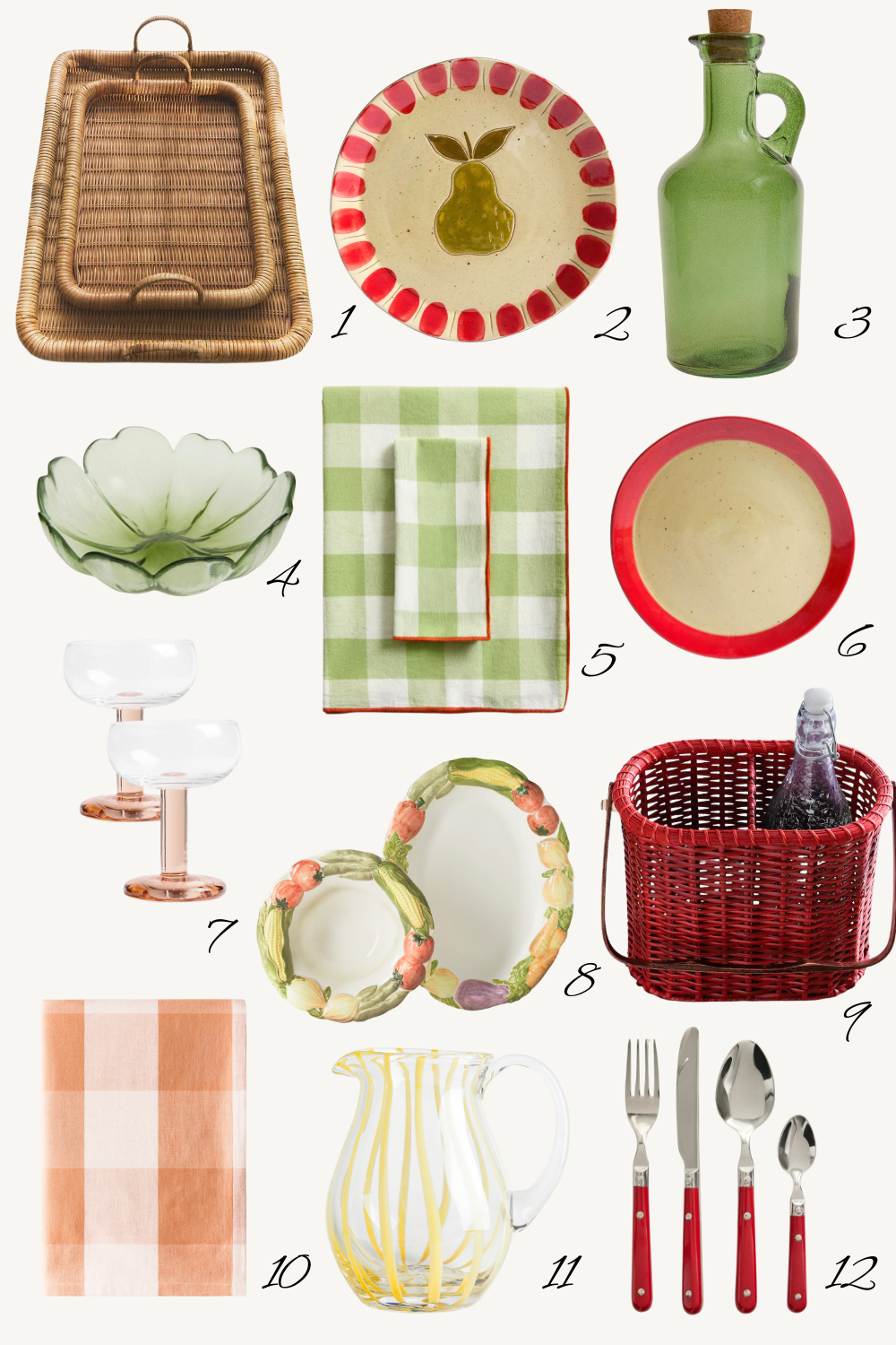 Sélection d’objets pour composer une table de pique-nique pleine de couleur : nappes vichy, vaisselle fruitée, verres colorés, paniers et plateaux pour un été joyeux et facile à mettre en scène, à découvrir sur Deliciously Home.