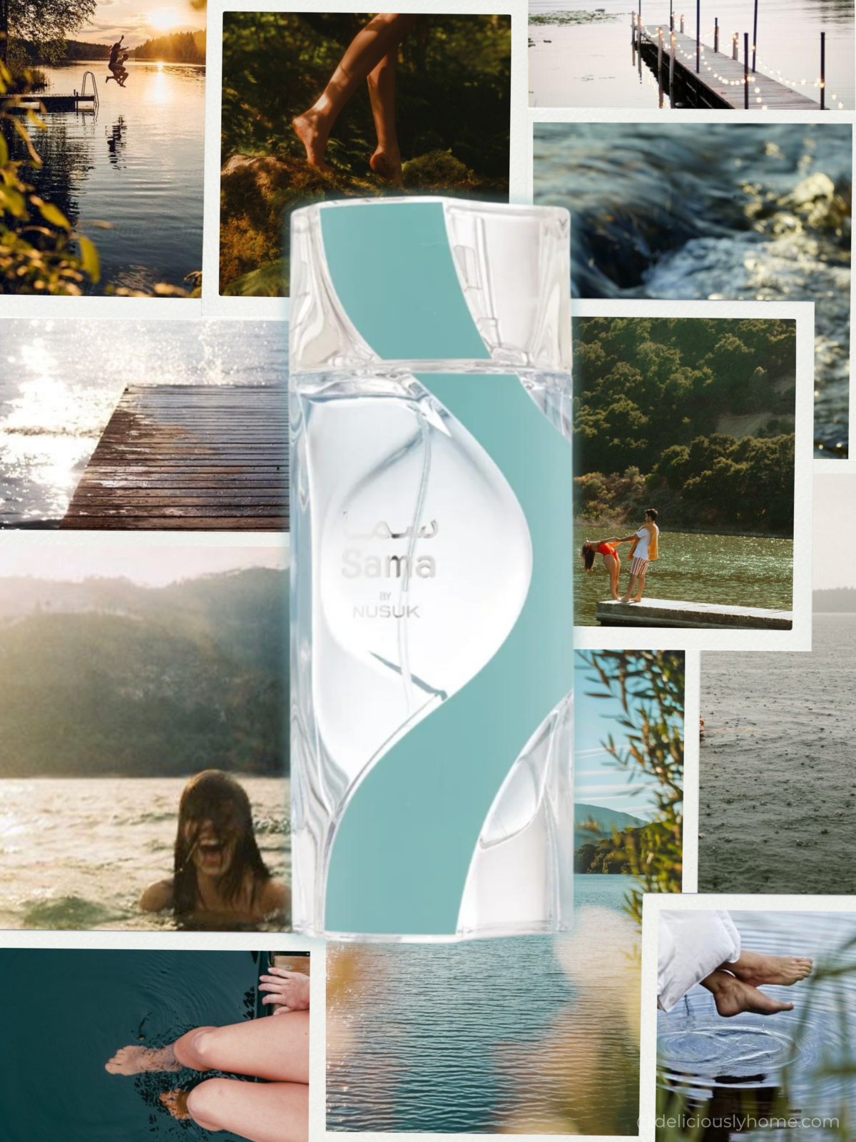 sama nusuk avis deliciouslyhome article 7 Le moodboard de Sama rassemble les images qui ont nourri cette quête olfactive : pontons, baignades, eau calme et nature composent le Barry’s Bay de One Golden Summer, dont le parfum cherche ici à retrouver le sillage, pour Deliciously Home.